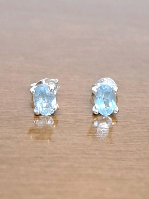 Stud Earrings with Natural Aqua Topaz 4.65ctw, 925 Silver