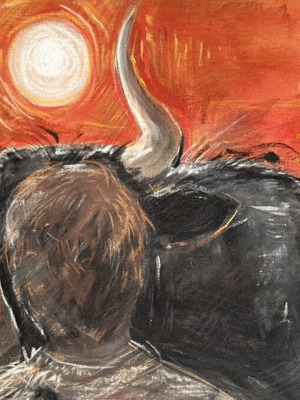 The Solstice Bull Μεγάλος πρωτότυπος καμβάς νεοεξπρεσιονισμού από την Olivia
