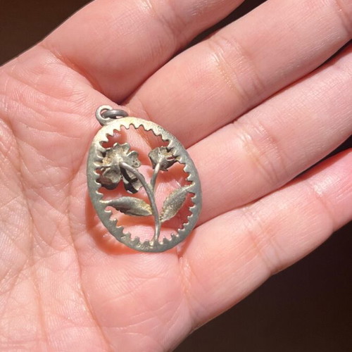 Rose pendant necklace vintage silver 800 used