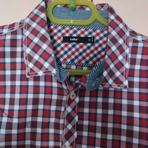 Celio checked dress shirt XL like new, red and white