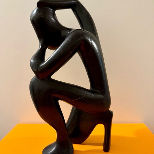 African figure of a thinking man used, solid wood