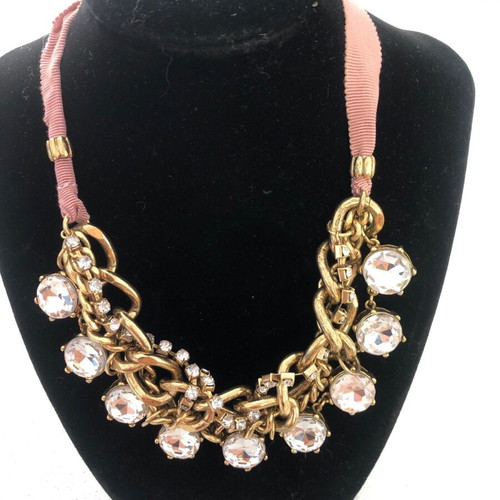 Necklace with pink ribbon and front strass Talbots like new