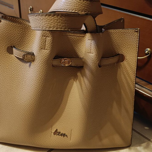 Kem women's leather handbag, beige brown