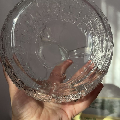 Vintage Glass Carafe 70s with Embossed Daisy Pattern Made in Italy