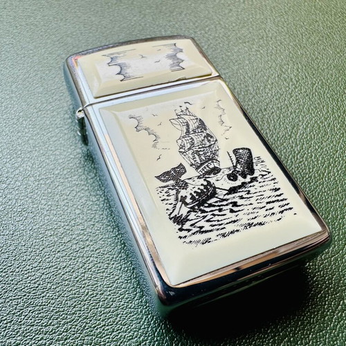 Zippo Slim Scrimshaw Ship lighter, 1999