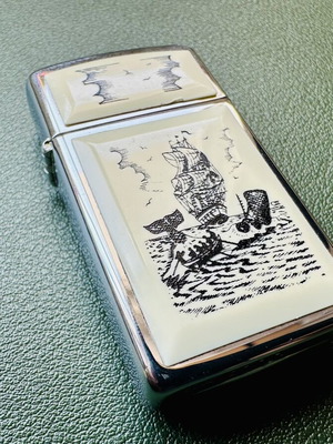 Zippo Slim Scrimshaw Ship lighter, 1999