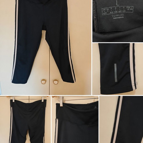 Adidas Climalite 3/4 Leggings Black with White Stripes size L like new