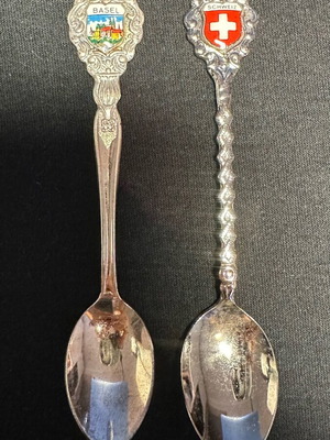 Collectible souvenir spoons used, 2 pieces, European cities, one silver-plated