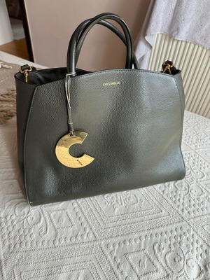 Coccinelle Leather Tote Shoulder Bag Used Khaki