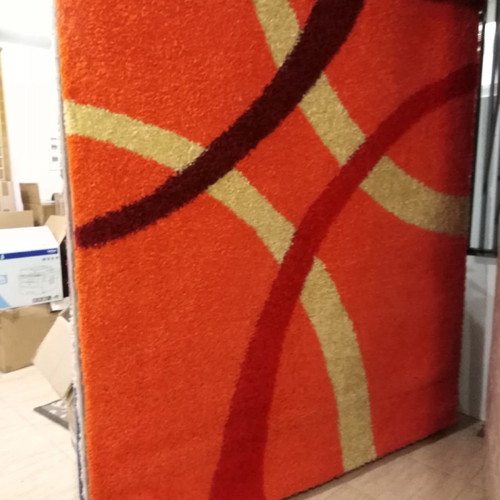 Shaggy rug 2x3 new, dense, warm, antistatic, hypoallergenic, orange with yellow and burgundy design