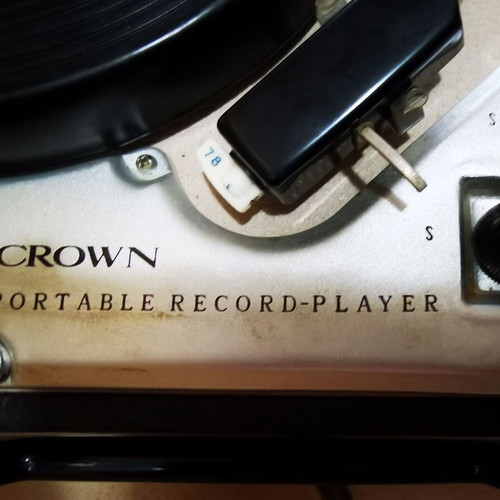 Crown portable record player used, 1960s with leather case