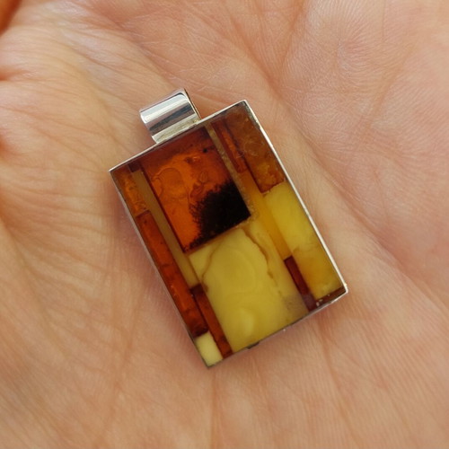 Handmade pendant with natural amber and 925 silver, new