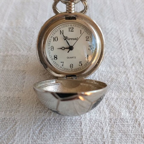 Pierrat quartz pocket watch ball-shaped like new, silver