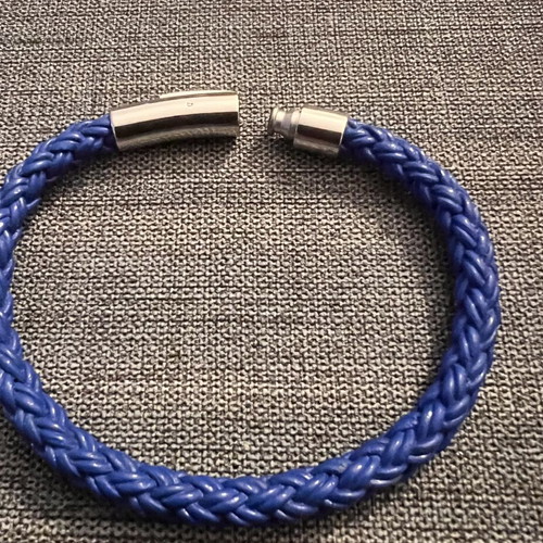 Men's Blue Braided Leather Bracelet with Stainless Steel Clasp 5mm
