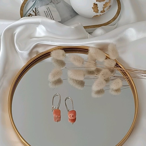 Summer coral earrings with jade & steel details