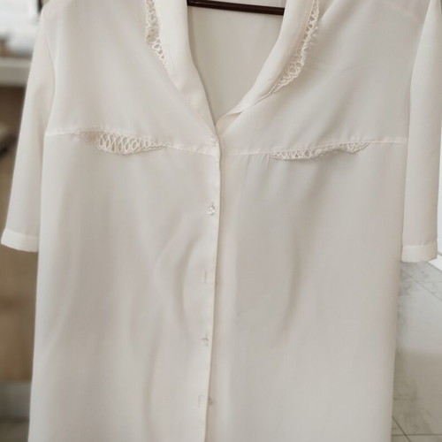 Vintage romantic shirt ecru with shoulder pads and openwork embroidery size XL - XXL like new