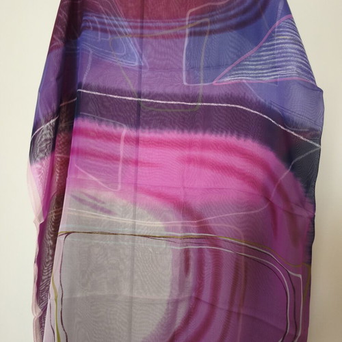 Scarf like new, airy with fuchsia, purple and blue shades