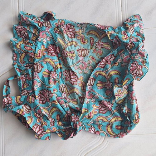 Funky Buddha Boho Wrap Crop Top with Ruffles and Paisley Pattern XS like new