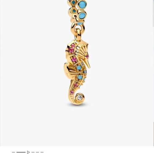 Pandora Seahorse Pendant 14K Gold Plated, Turquoise and Gold