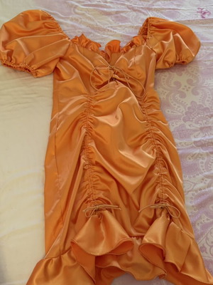 Mini dress satin texture, new, orange, size XS