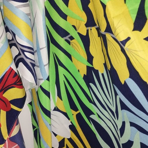 Cotton airy scarf shawl with colorful monstera print and tassels, new