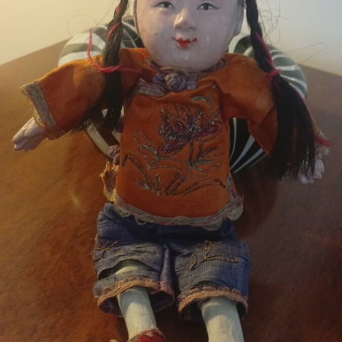 Chinese doll with traditional silk costume 1920s used