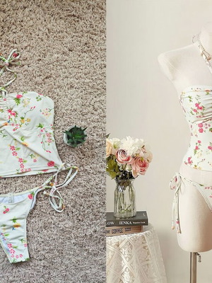 Miniso floral takini bikini new, white and pink