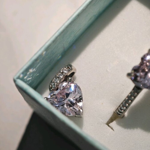 925 Silver Jewelry Set with Pink Stone and Zirconia new