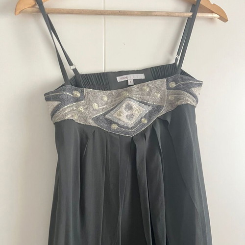 Maje Vintage Silk Maxi Dress with Beaded Bodice like new, gray