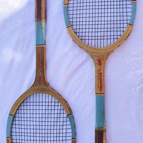 Vintage Ukraine Wooden Tennis Rackets Set of 2 like new
