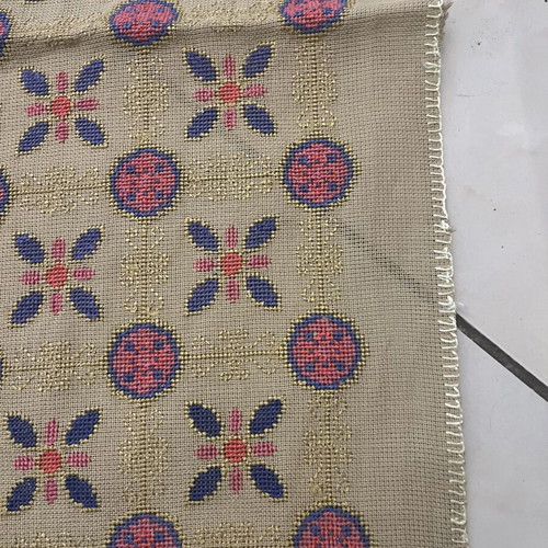 Handmade embroidered table runner used, earth tones, 96x47 cm