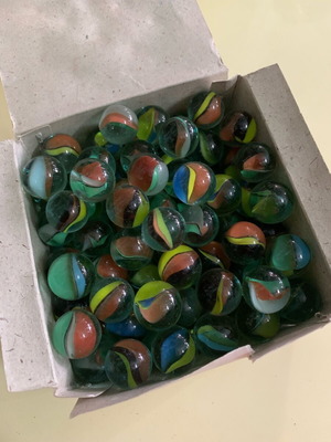 Vintage glass marbles 100 pieces from the 70s in paper packaging new