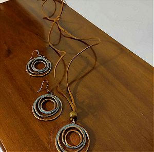 Boho style set σκουλαρίκια και κρεμαστό σε γαλάζιο τυρκουάζ και μπρονζέ