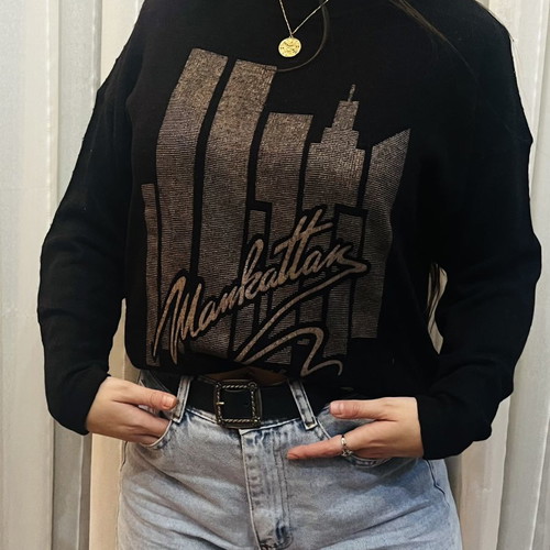 Black pullover with design wide fit in good condition