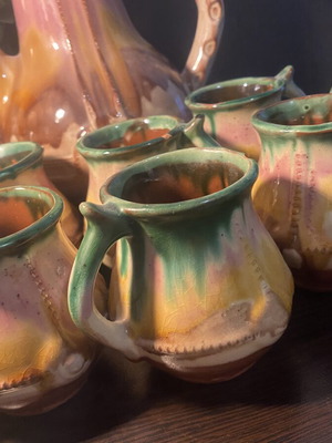 Authentic Vintage Ceramic Teaset 6 Cups and 1 Jug used