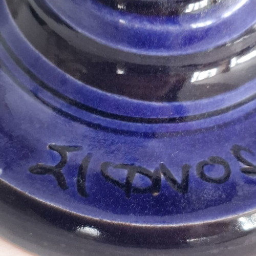 Handmade ceramic oil lamp with Sifnos style, cobalt blue, like new