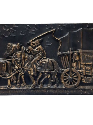 Antique German Relief Panel Horse-Drawn Wagon 1930s Cast Iron Copper Finish