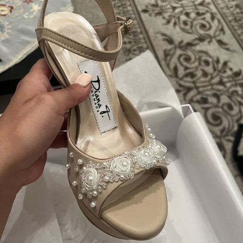 Handmade wedding sandals size 34/35 like new, beige with silk beads and pearls