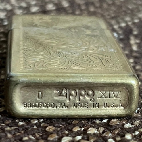 Zippo vintage lighter December 1990 slim brass Venetian with minimal wear