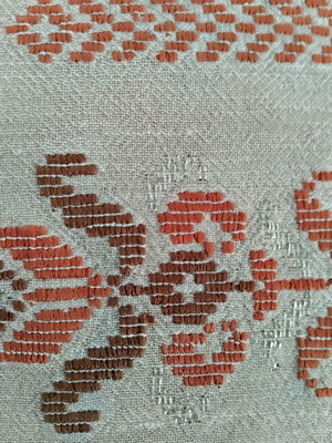 Handmade woven table runner with silver embroidery, 83x40 cm