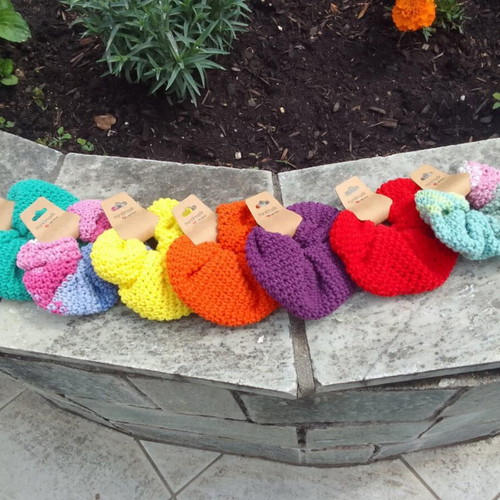 Handmade knitted scrunchies in various colors, new