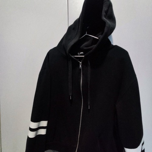 Crop sweatshirt jacket H&M black with white stripes, size L like new