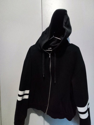 Crop sweatshirt jacket H&M black with white stripes, size L like new