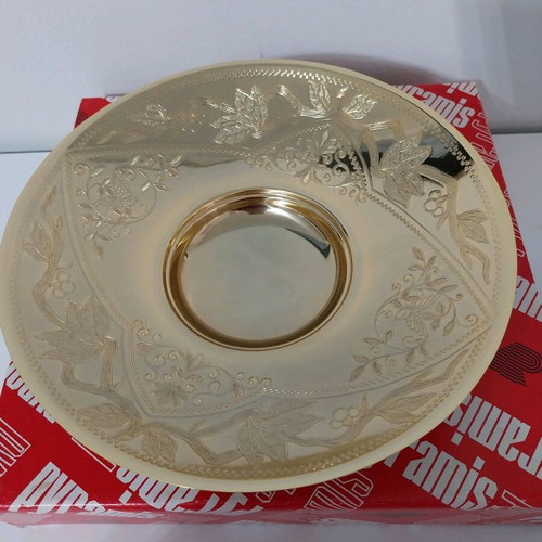 Gold Plated Handmade Fruit Bowl Greece, embossed design, 27.5cm