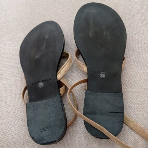 Schutz sandals new, gold color with ankle cords, size 37