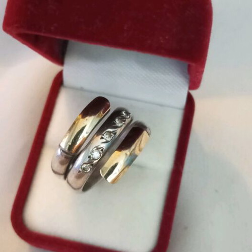 Silver gold ring 925 585 with zircon, like new, size 55
