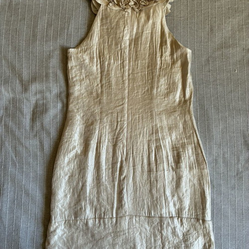 Champagne Shimmer Ruffle Halter Mini Party Dress cream, like new, EU 36 S