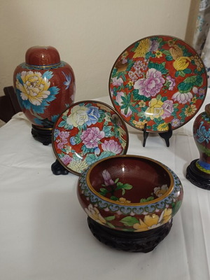 Cloisonné set, all pieces together