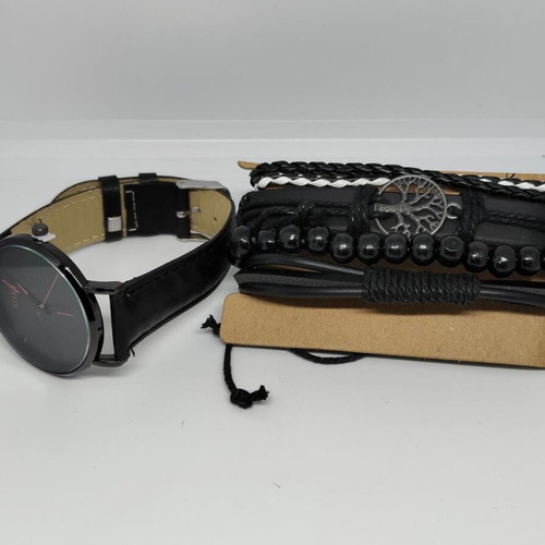 SOKI Men's Watch and 4 Handmade Leather Bracelets Set new