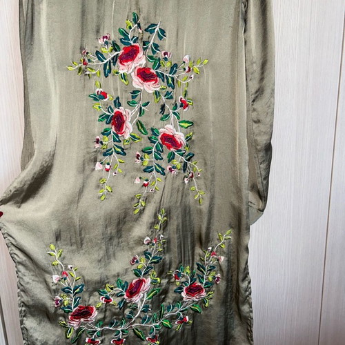 Zara long shirt used with embroidery green, size XS